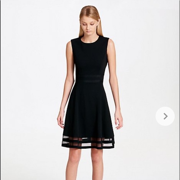 Calvin Klein Red Illusion Stripe FIT + FLARE Dress - Picture 1 of 3